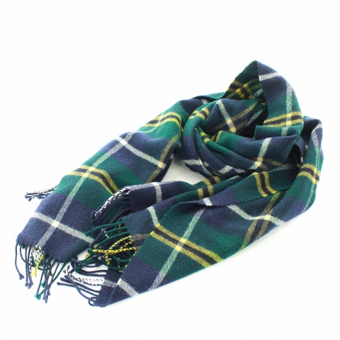 トラディショナルウェザーウェア Traditional Weatherwear マフラー ストール チェック柄 フリンジ ウール 緑 グリーン 黄 イエロー 紺 ネイビー Yt D レディース 081 ベクトルパーク