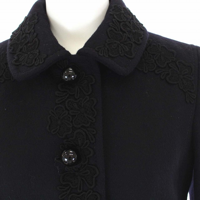 ミュウミュウ miumiu 16AW ウールコート ロング レース装飾 刺繍