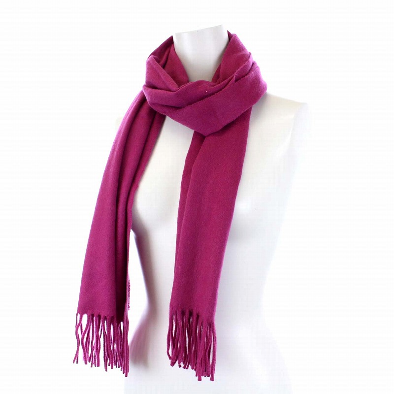 エルメス HERMES マフラー ストール カシミヤ100％ ロゴ刺繍 紫 ピンク