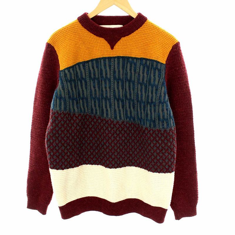 バーク Bark セーター ニット 総柄 クルーネック 長袖 L ボルドー オレンジ 青 Ym メンズ 081 ベクトルパーク
