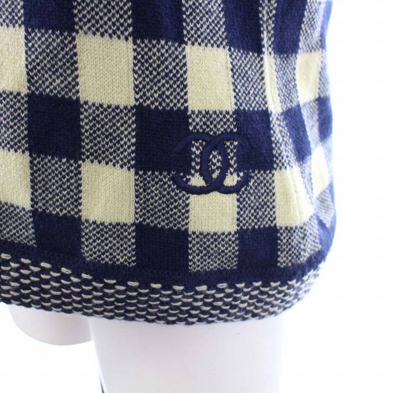 シャネル CHANEL 半袖 ニット カットソー チェック ボートネック