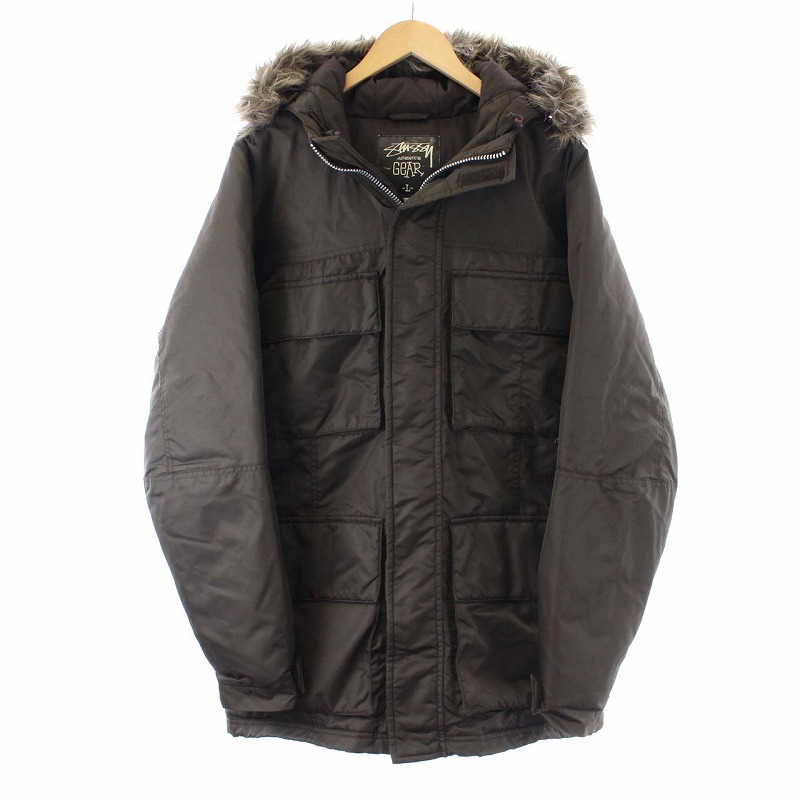 ステューシー STUSSY GEAR ダウンジャケット アウター フード ファー L 