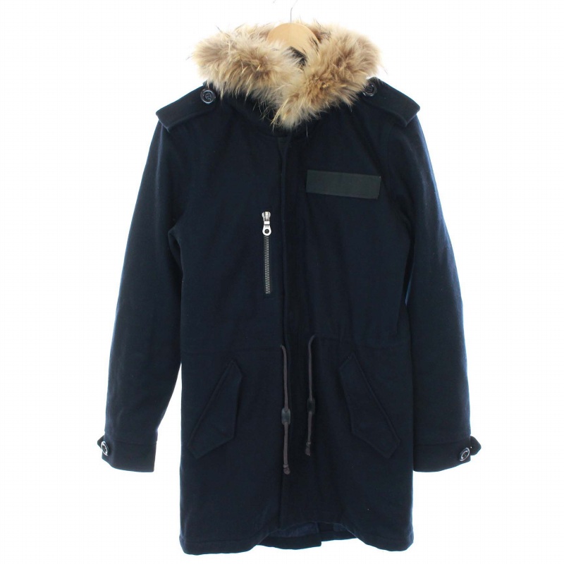 アーペーセー A P C モッズコート ミリタリーコート アウター エコファー 裏地キルティング フード ウール S 紺 ネイビー 茶 ブラウン Yt メンズ 081 ベクトルパーク