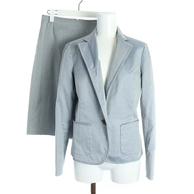 アマカ Amaca スーツ セットアップ 上下 テーラードジャケット フレアスカート ミモレ ロング 38 M 水色 Yi29 レディース 081 ベクトルパーク