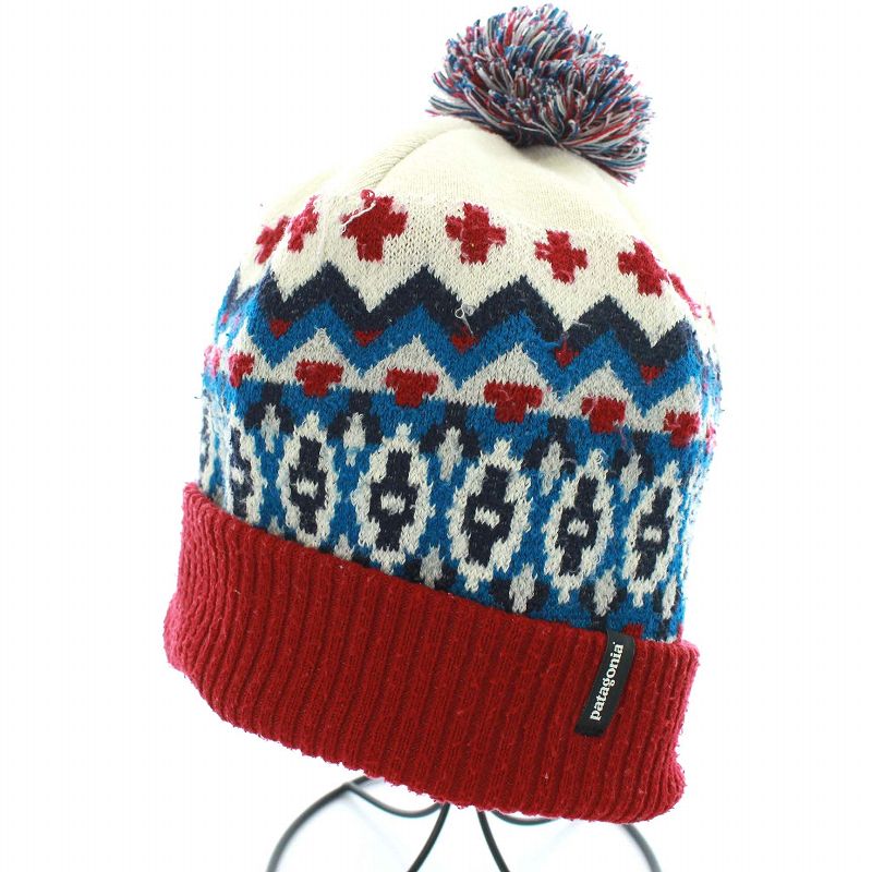 パタゴニア Patagonia Knit Cap Powder Town Beanie ニット帽 ワッチキャップ ビーニー 帽子 総柄 One 赤 レッド 白 ホワイト Tk D メンズ レディース 081 ベクトルパーク