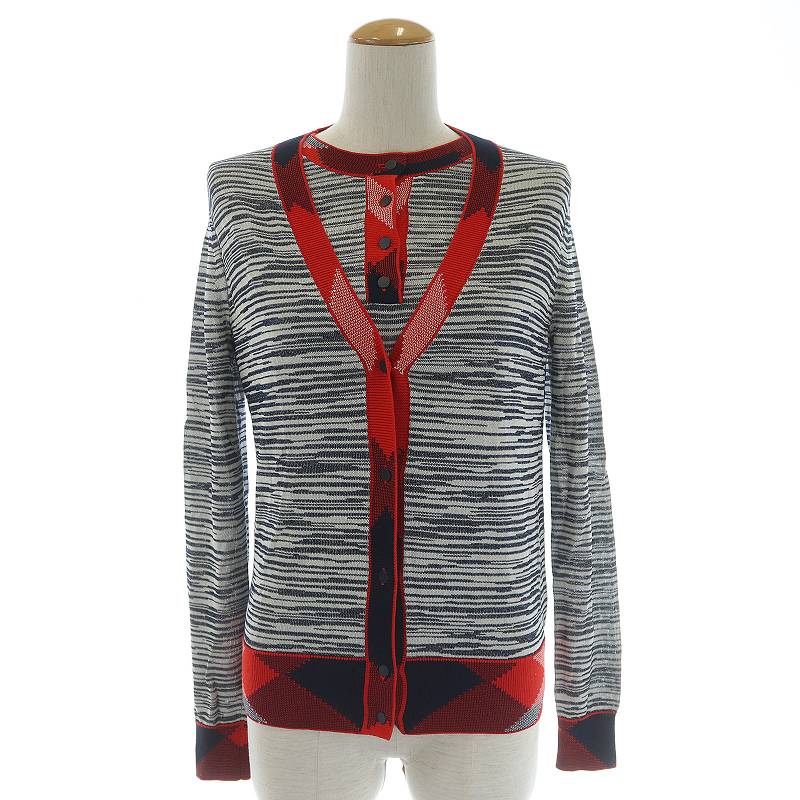 トリーバーチ TORY BURCH カーディガン 長袖 ニット ライン クルーネック M 紺色 ネイビー /AAO30 レディース TORY BURCH(トリーバーチ) カーディガン サイズS レディース - ピンク 長袖