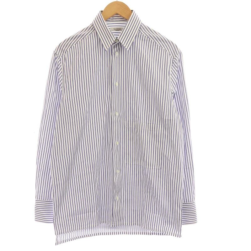 あすつく シャツ ヴァレンティノ ヴァレンチノ Valentino ストライプ ドレスシャツ 長袖 38 M 白 紺 ホワイト ネイビー Kh メンズ Seniogo De