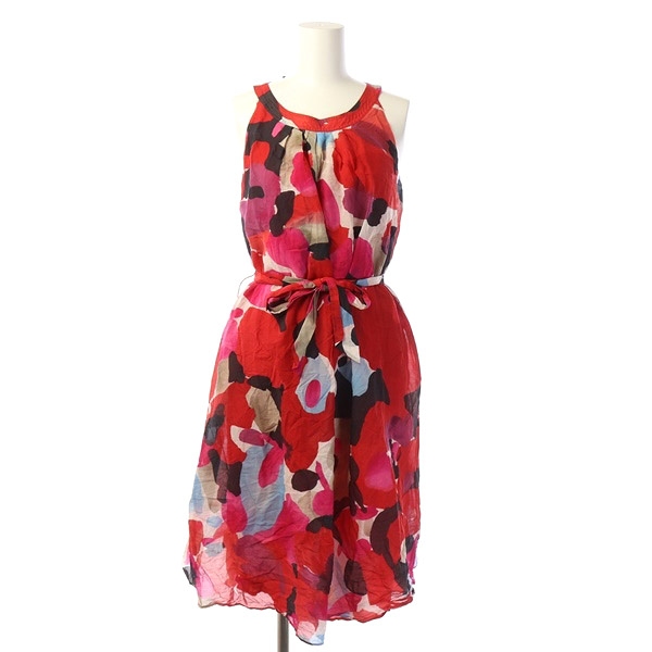 マックスマーラ Max Mara ワンピース ロング ノースリーブ 総柄 ベルト 42 赤 レッド Mf レディース 081 ベクトルパーク