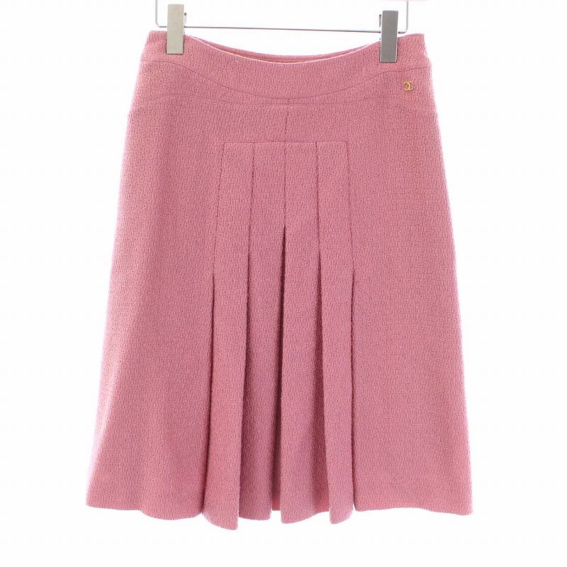 シャネル CHANEL 01A ヴィンテージ ツイード プリーツスカート ひざ丈  