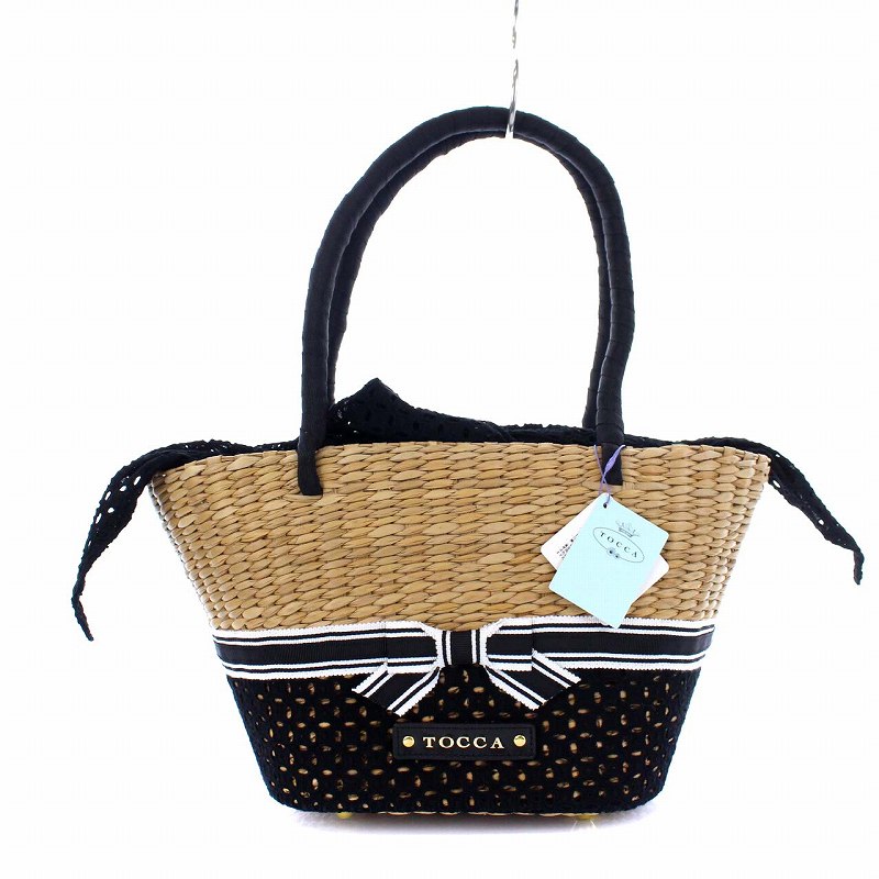 未使用品 トッカ Tocca かごバッグ トートバッグ ハンドバッグ リボン レース ベージュ ブラック 黒 タグ付き Kh レディース 081 ベクトルパーク