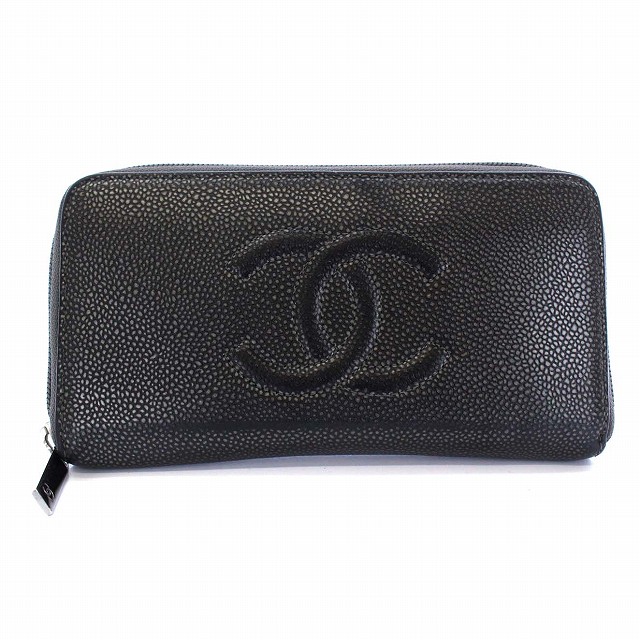 シャネル CHANEL ココマーク キャビアスキン 長財布 ラウンド 