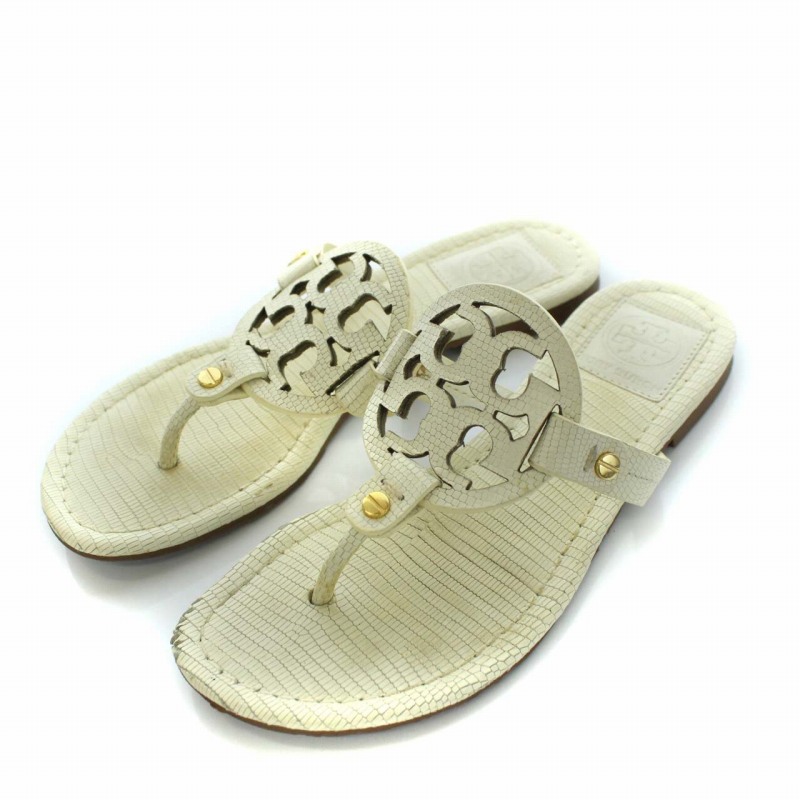 サンダル トリーバーチ 白 ロゴ付き トリーバーチ フラットサンダル