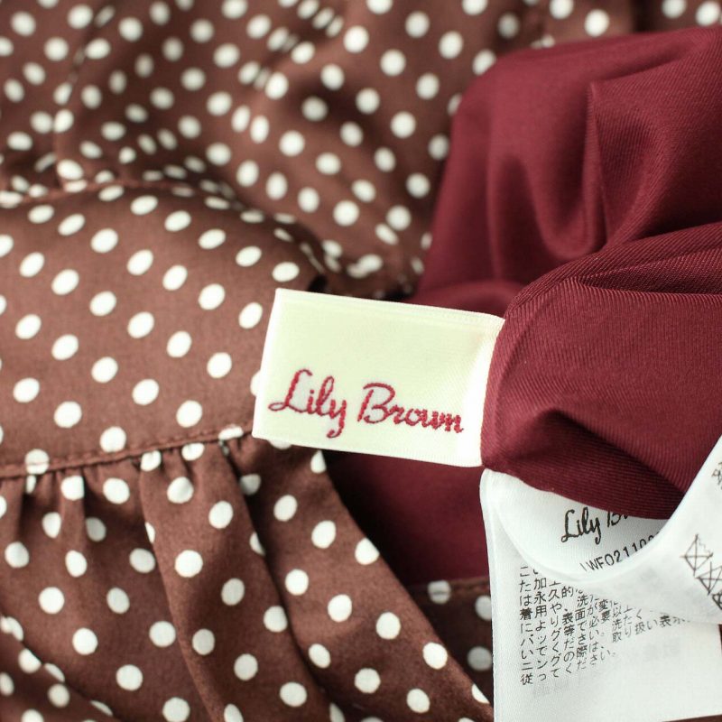 リリーブラウン Lily Brown 21ss ギャザーオールインワン サロペット Vネック 長袖 ドット柄 リボン S 茶 ブラウン 白 ホワイト Yt レディース 081 ベクトルパーク
