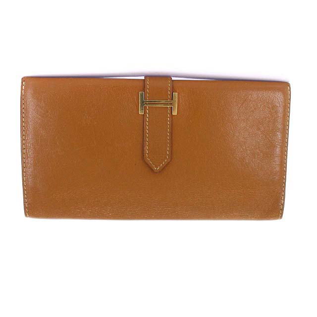 エルメス HERMES 2001年製 ベアン 二つ折り 長財布 レザー ゴールド 