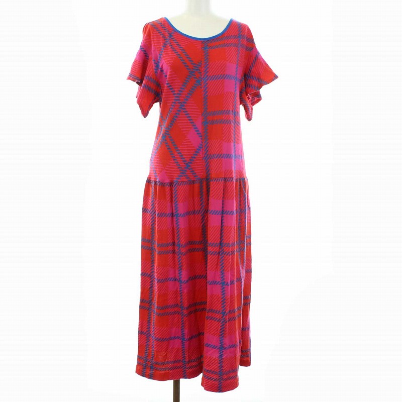 ツモリチサト Tsumori Chisato 18aw ワンピース ロング 半袖 チェック 2 M ピンク 赤 レッド 青 ブルー Tk レディース 081 ベクトルパーク