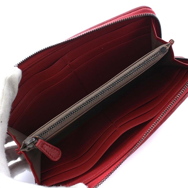 美品 BOTTEGA VENETA イントレチャート 長財布 ワインレッド 極美品】ボッテガヴェネタ レザー 長財布 イントレチャート