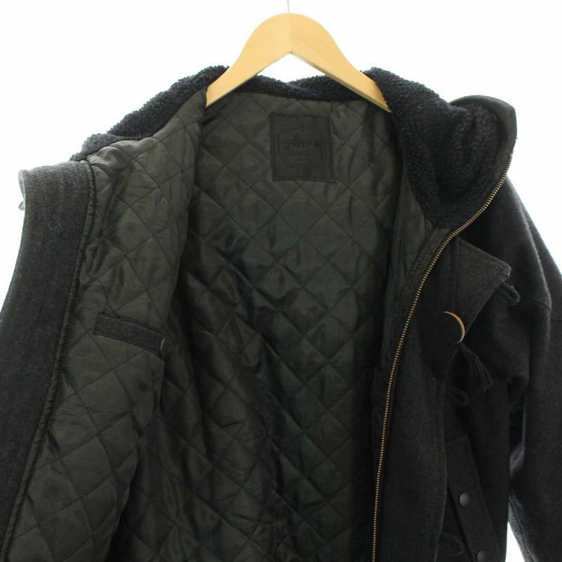 STUSSY　黒　M　ウール　コート　フード付き STUSSY黒Mウールコートフード付き