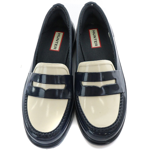 【美品】HUNTER レインローファー UK3（22cm）ネイビー 雨の日OK♪ 美品】HUNTER レインローファー UK3（22cm）ネイビー 雨の日OK