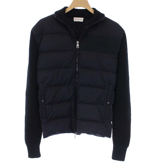 モンクレール Moncler aw Cardigan Tricot ニットカーディガン ダウン 切替 ジップアップ スタンドカラー ロゴ S 黒 ブラック Kh メンズ 081 ベクトルパーク