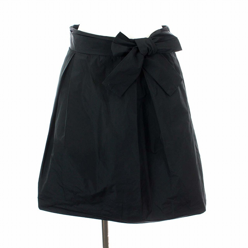 クロエ CHLOE フレアスカート ひざ丈 タック リボン 34 S 黒 ブラック  