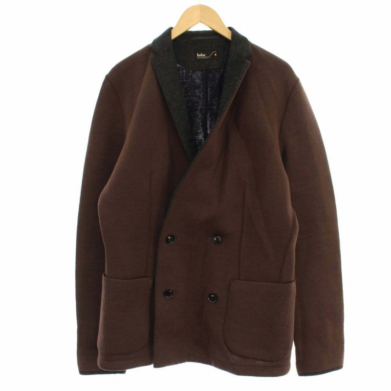 カラー kolor ウールダンボールダブルジャケット テーラードジャケット ウール ノーベント ストレッチ 5 XL 茶 ブラウン /DK メンズ