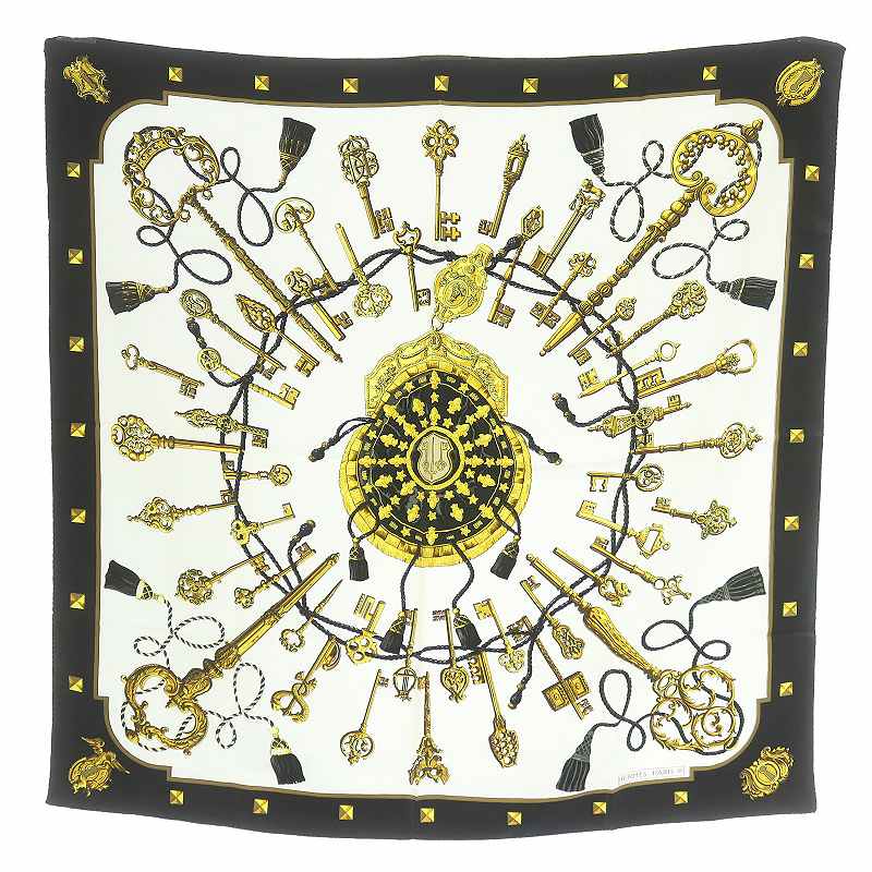 エルメス HERMES カレ90 LES CLES 鍵 スカーフ チーフ 大判 ロープ柄