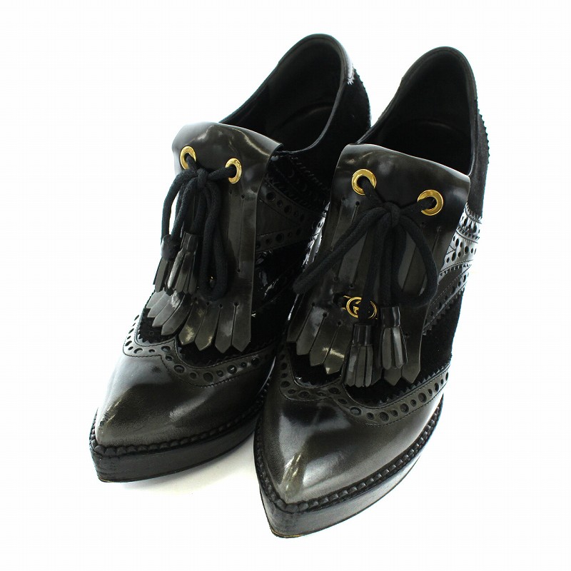 GUCCI gg ロゴ タッセルレザーショートブーツ　黒　約22cm GUCCI gg ロゴ タッセルレザーショートブーツ 黒 約22cm