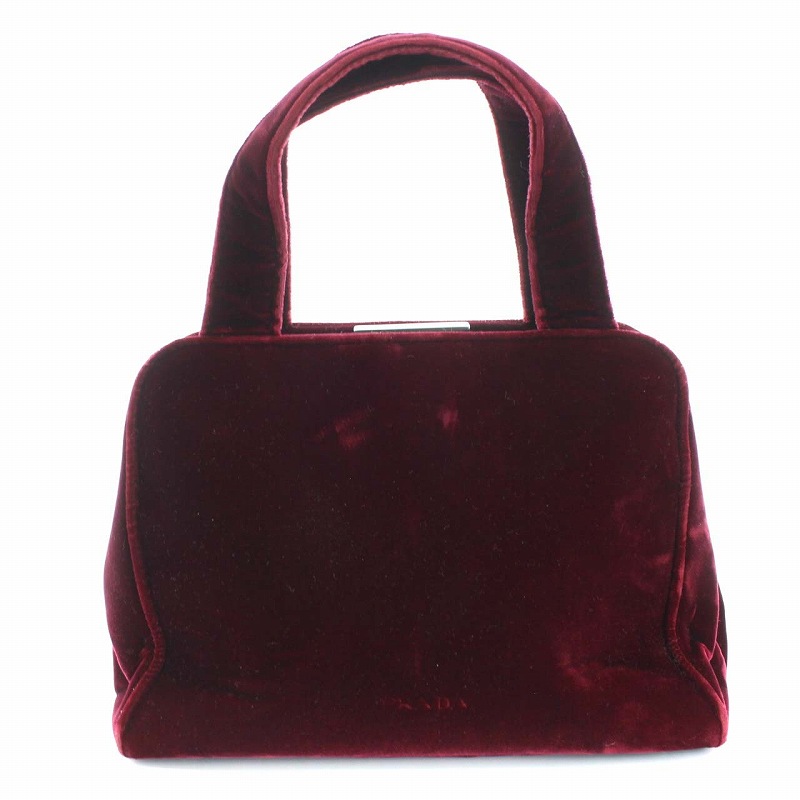プラダ PRADA ハンドバッグ ベロア がま口 赤紫 ボルドー /TK □OH 