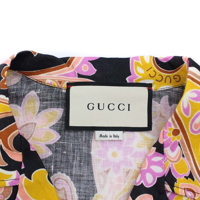 グッチ GUCCI 623156 オープンカラー アロハシャツ 総柄 麻 リネン100