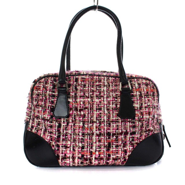 プラダ PRADA ツイード ボストンバッグ ハンドバッグ 三角プレート  