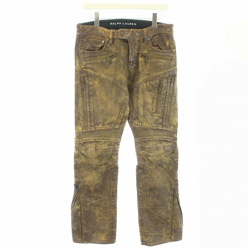 ラルフローレン RALPH LAUREN バイカーパンツ 牛革 レザー切替 USED 