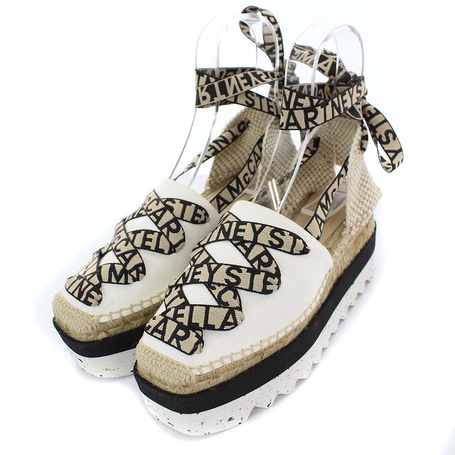 ステラマッカートニー Stella Mccartney 21ss Gaia プラットフォーム エスパドリーユ レースアップ サンダル 厚底 ロゴリボン 38 25 0cm 白 黒 ベージュ Kh レディース 081 ベクトルパーク
