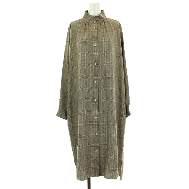 マッキントッシュフィロソフィー Mackintosh Philosophy シャツ ワンピース ロング 長袖 スタンドカラー チェック M 2 茶色 ブラウン Ty レディース 081 ベクトルパーク