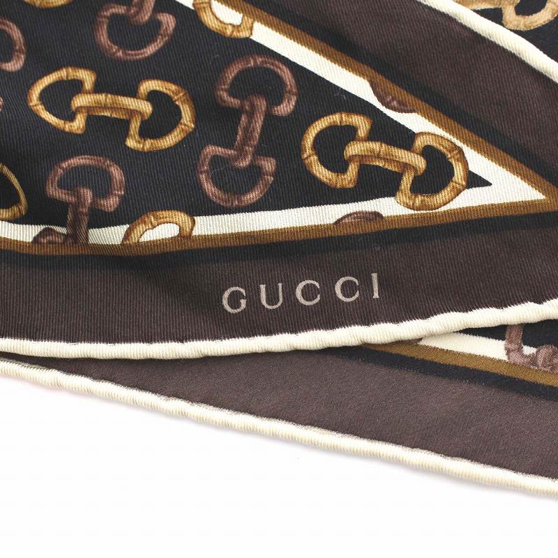 グッチ GUCCI スカーフ ひし形 シルク ビット 総柄 黒 ブラック