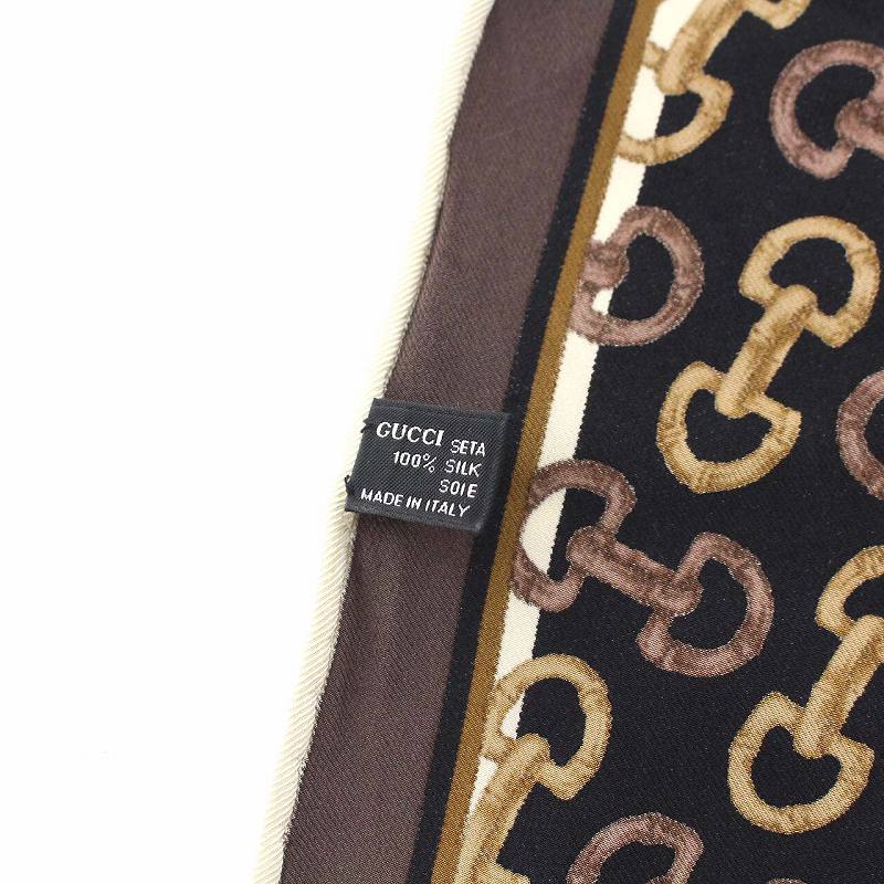 グッチ GUCCI スカーフ ひし形 シルク ビット 総柄 黒 ブラック