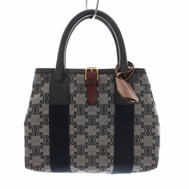 セリーヌ CELINE ハンドバッグ マカダム柄 キャンバス レザー 紺 