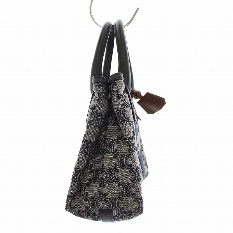 セリーヌ CELINE ハンドバッグ マカダム柄 キャンバス レザー 紺 