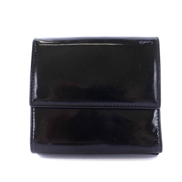 シャネル CHANEL ココマーク ダブルホック 三つ折り財布 エナメル 黒