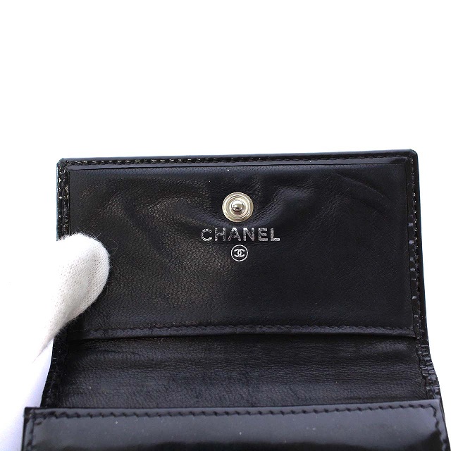 シャネル CHANEL ココマーク ダブルホック 三つ折り財布 エナメル 黒