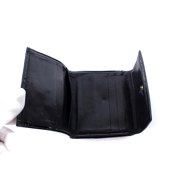 シャネル CHANEL ココマーク ダブルホック 三つ折り財布 エナメル 黒