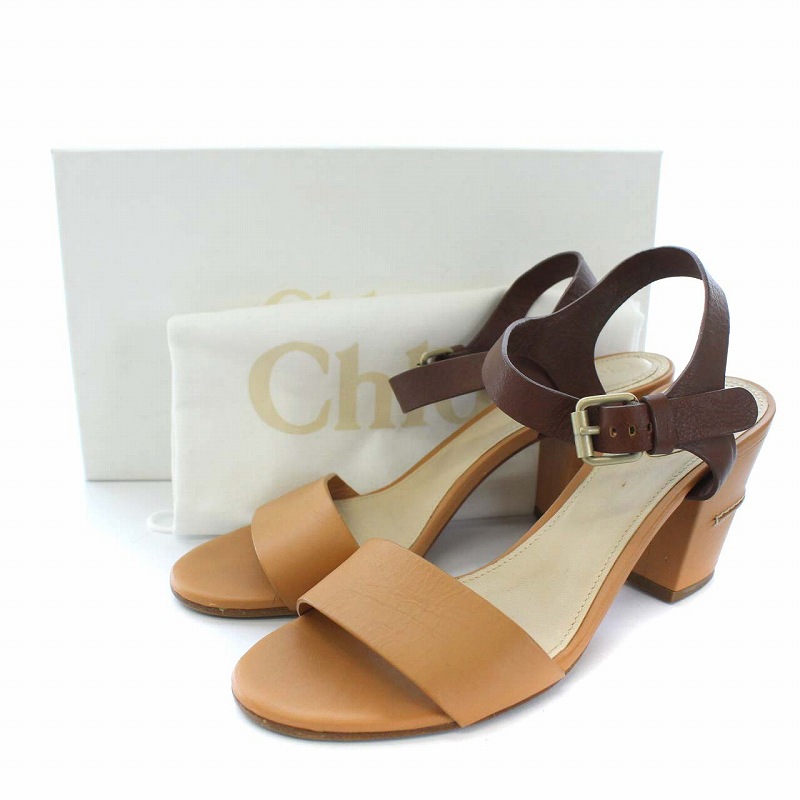 クロエ CHLOE サンダル ストラップ バイカラー レザー チャンキー 