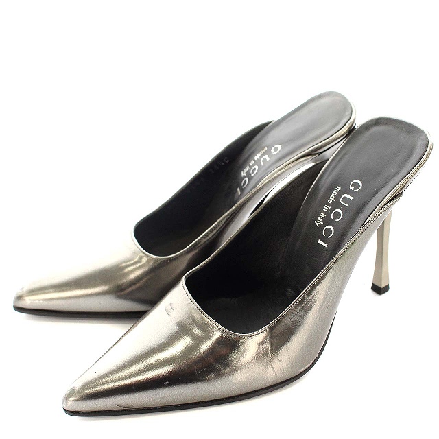 グッチ GUCCI ミュール パンプス ハイヒール メタリック ポインテッド 