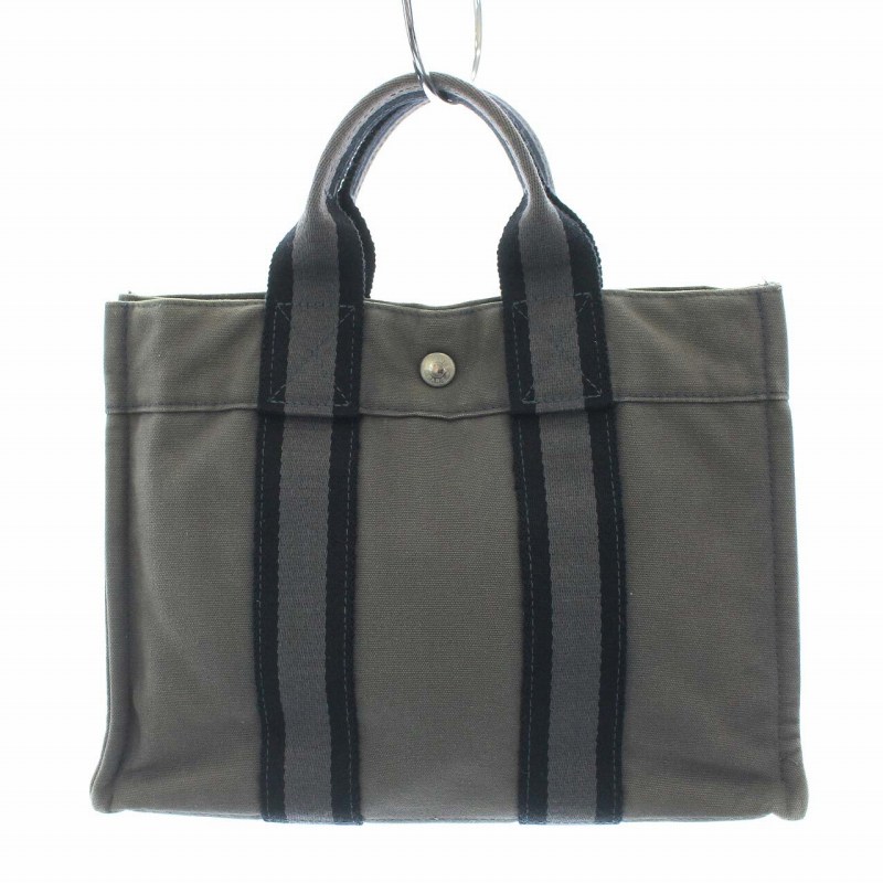 エルメス フールトゥ ハンドバッグ キャンバス グレー ブラック  