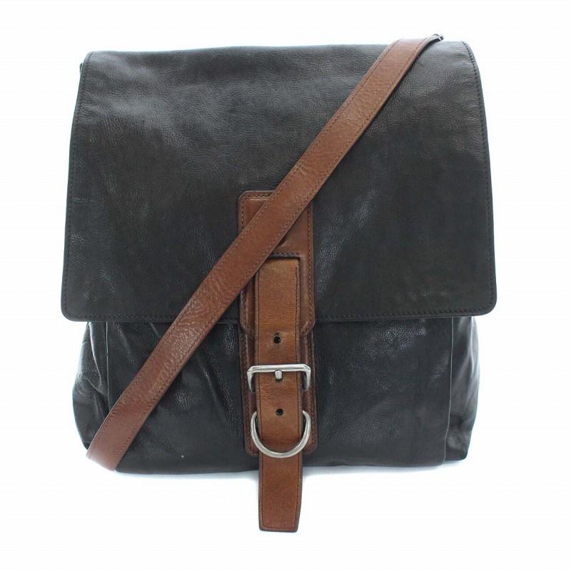 プラダ PRADA ショルダーバッグ レザー フラップ ロゴ型押し 黒 