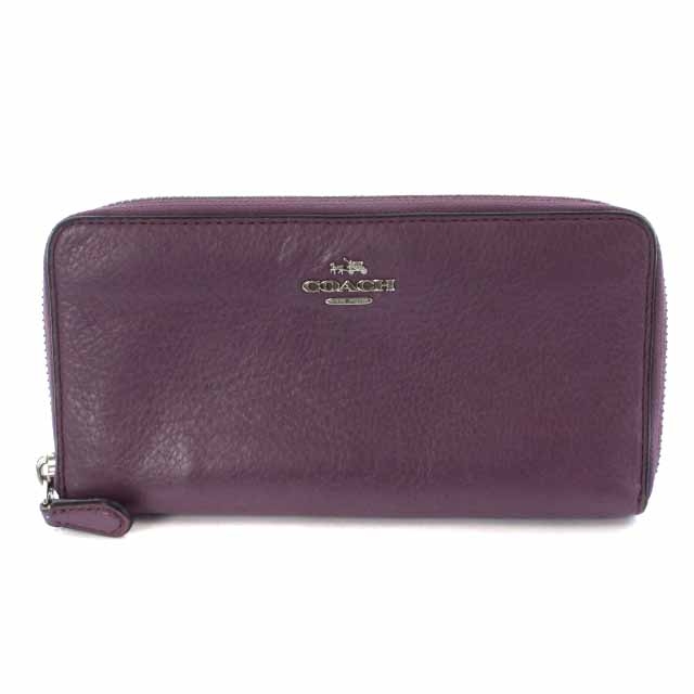 コーチ COACH 長財布 小銭入れ ラウンドジップ レザー 紫