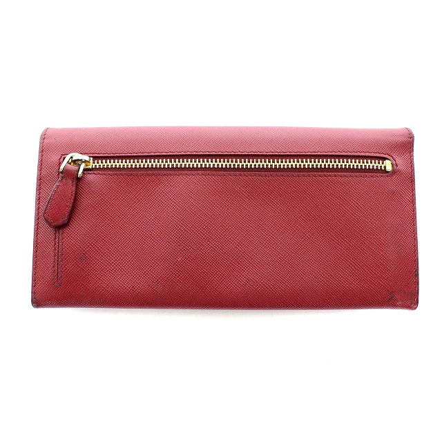 プラダ PRADA 長財布 サフィアーノレザー 装飾 ビジュー 赤 レッド /TY 
