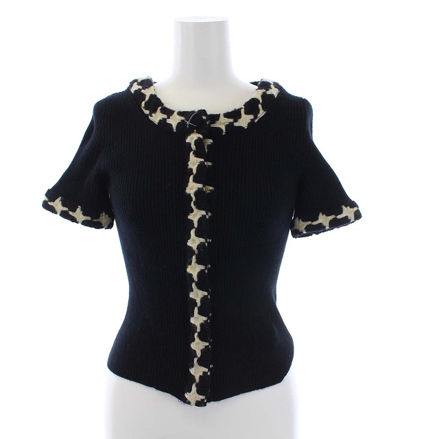 シャネル CHANEL 07A 半袖 ニットカーディガン クルーネック 千鳥格子  