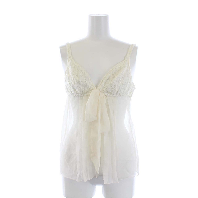 CHANEL シャネル プリーツ リボン シルク キャミソール トップス 36 シャネル CHANEL 05C キャミソール ツイード 切替 リボン シルク