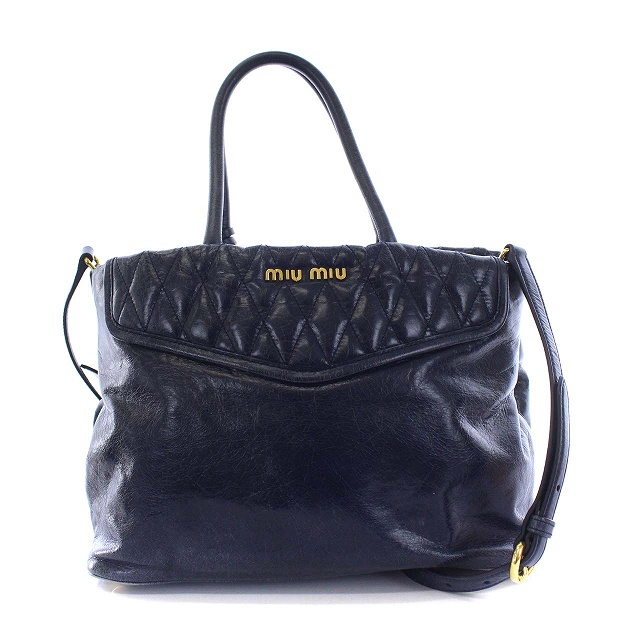 MIU MIU ネイビー ハンドバッグ Miu Miu ボックス型ハンドバッグ ネイビー - メルカリ