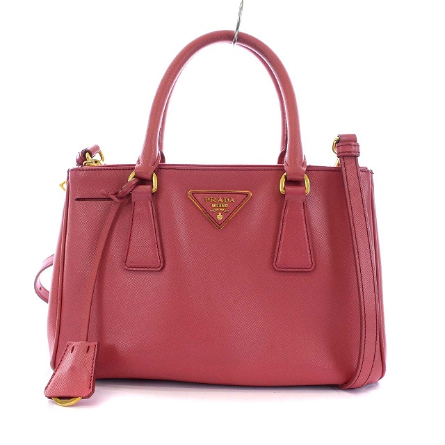 プラダ PRADA ガレリア サフィアーノレザー 三角プレート ハンドバッグ  